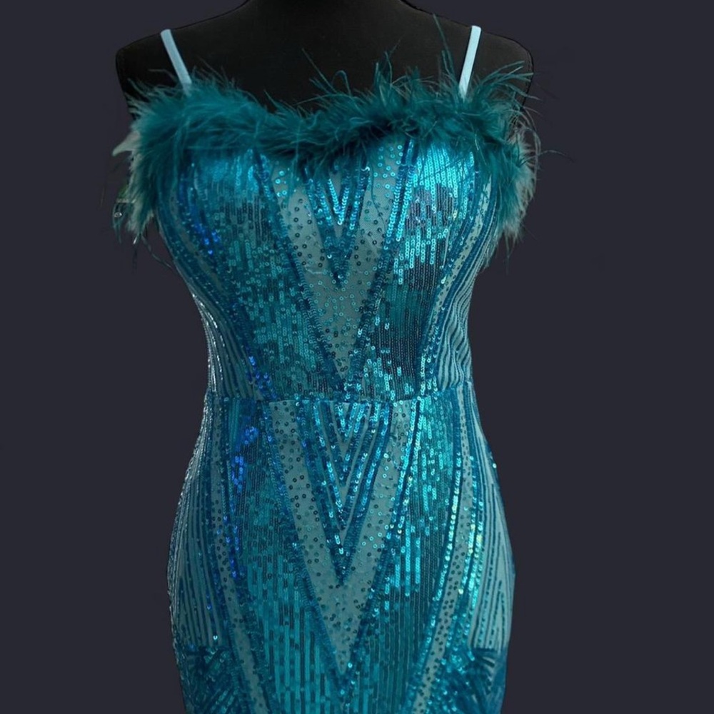Elegant Teal Sequin Dress